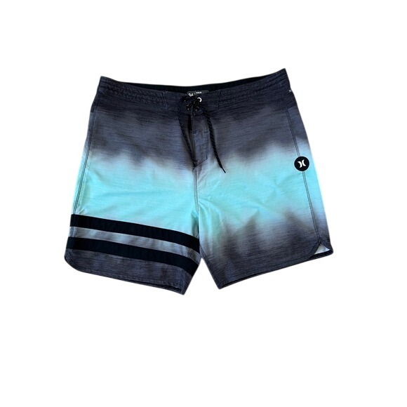Hurley Other - Hurley Phantom+ Mens Board Shorts Size 36 Grey Mint Ombre Striped Swim Trunks